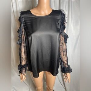 Rose + Olive Women’s Size M Elegant Black Lace Sleeve and Trim Goth Party